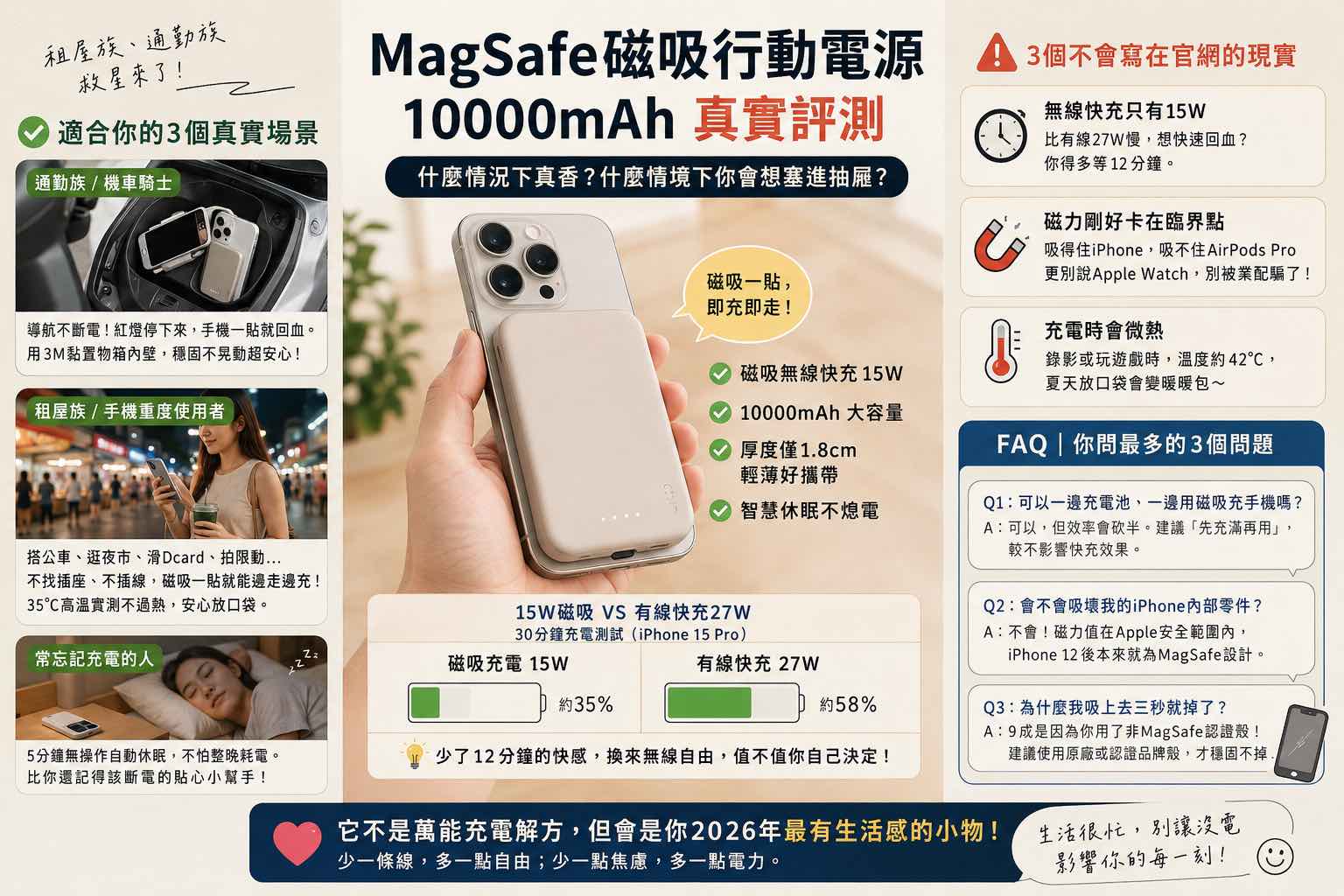 別再亂買了！MagSafe磁吸行動電源實測30天：租屋族狂推、小資女避雷、我摔過兩次才懂它真正厲害在哪