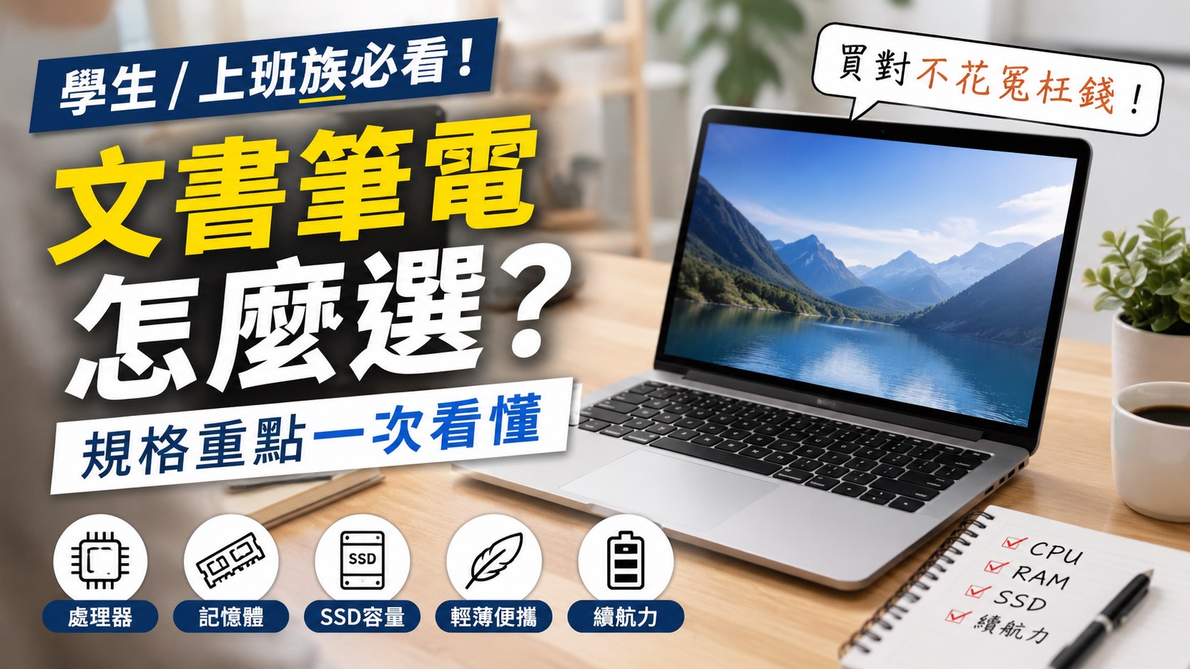 文書筆電怎麼選？學生、上班族一次看懂規格重點，買對不用花冤枉錢