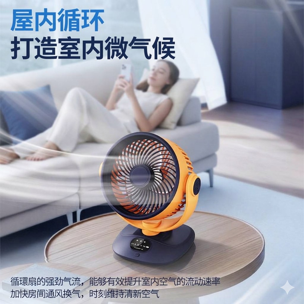 【無線極靜音】自動擺頭桌面空氣循環扇 USB充電型｜桌上型小風扇 辦公室 宿舍 露營 隨身便攜風扇 - 圖片 3