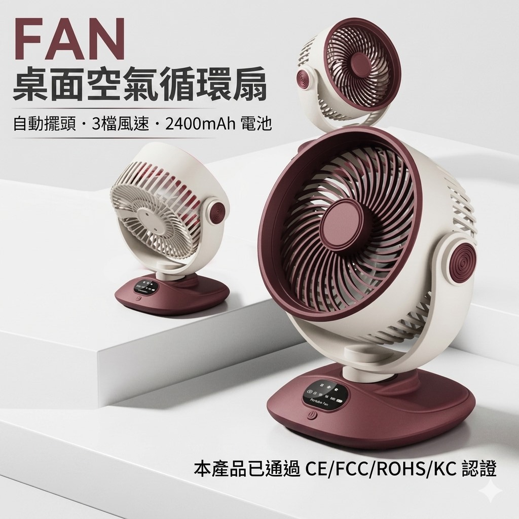 【無線極靜音】自動擺頭桌面空氣循環扇 USB充電型｜桌上型小風扇 辦公室 宿舍 露營 隨身便攜風扇