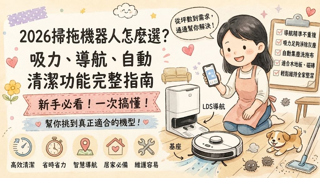2026掃拖機器人怎麼選？從吸力、導航到自動清潔功能完整挑選指南