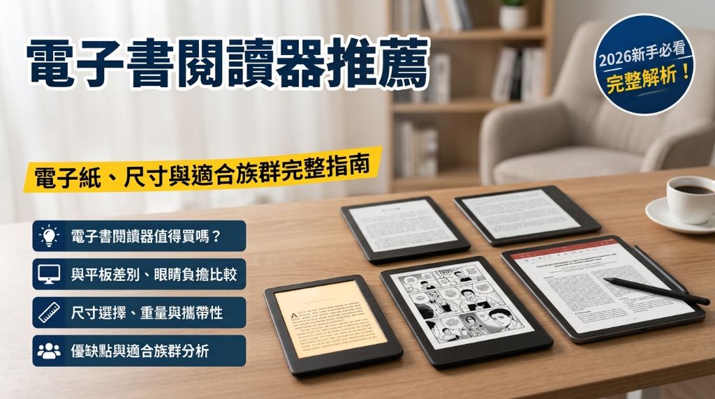 電子書閱讀器推薦指南：2026挑選重點、優缺點與適合族群一次看懂