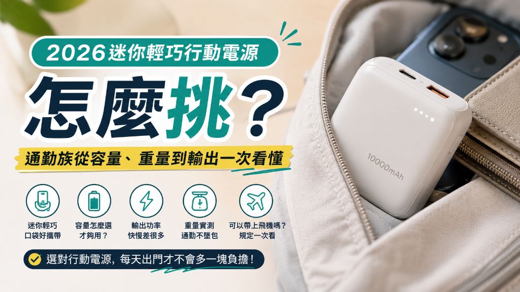 2026迷你輕巧行動電源怎麼挑？通勤族從容量、重量到輸出一次看懂