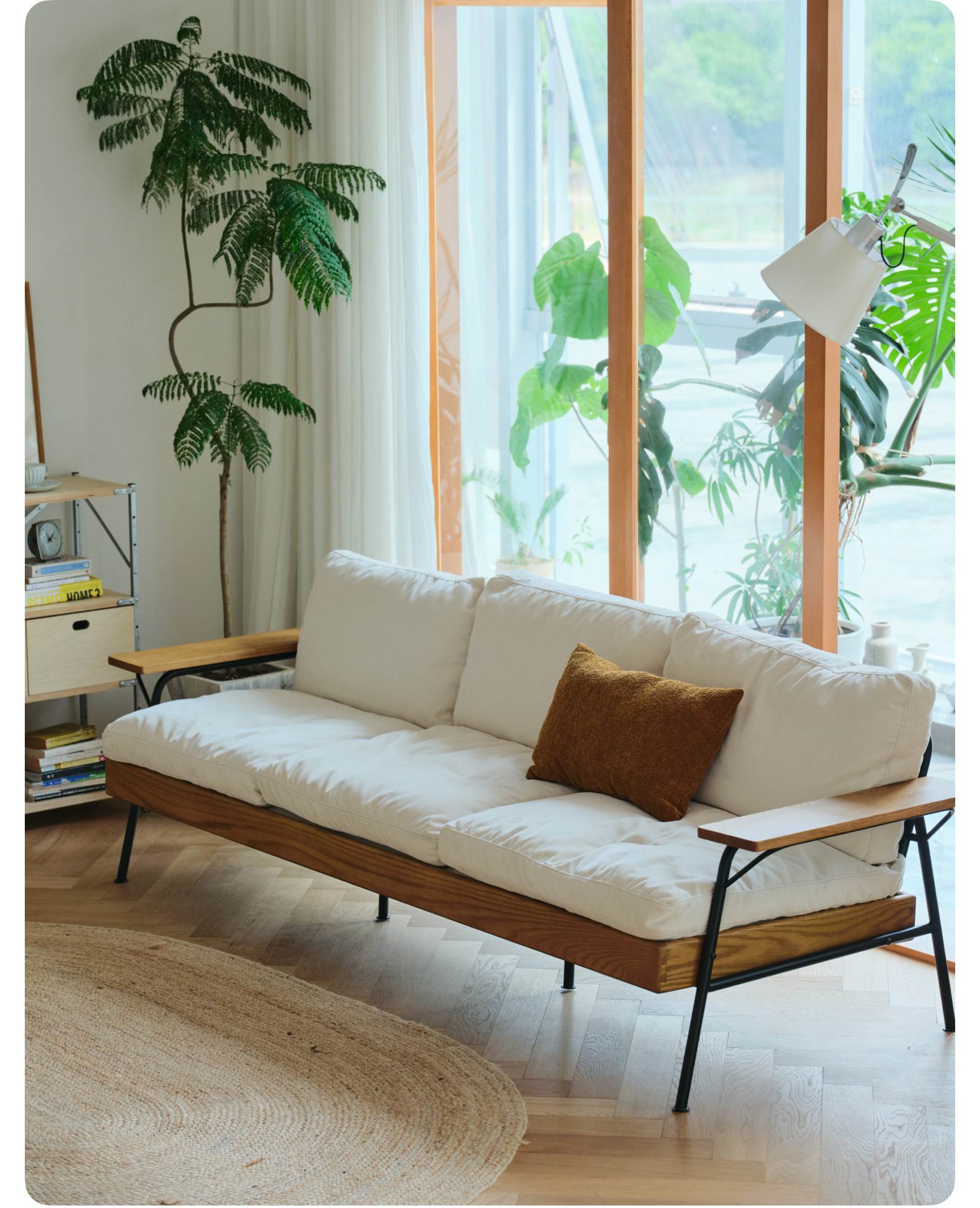 北歐日式侘寂風客廳實木布藝可拆洗沙發