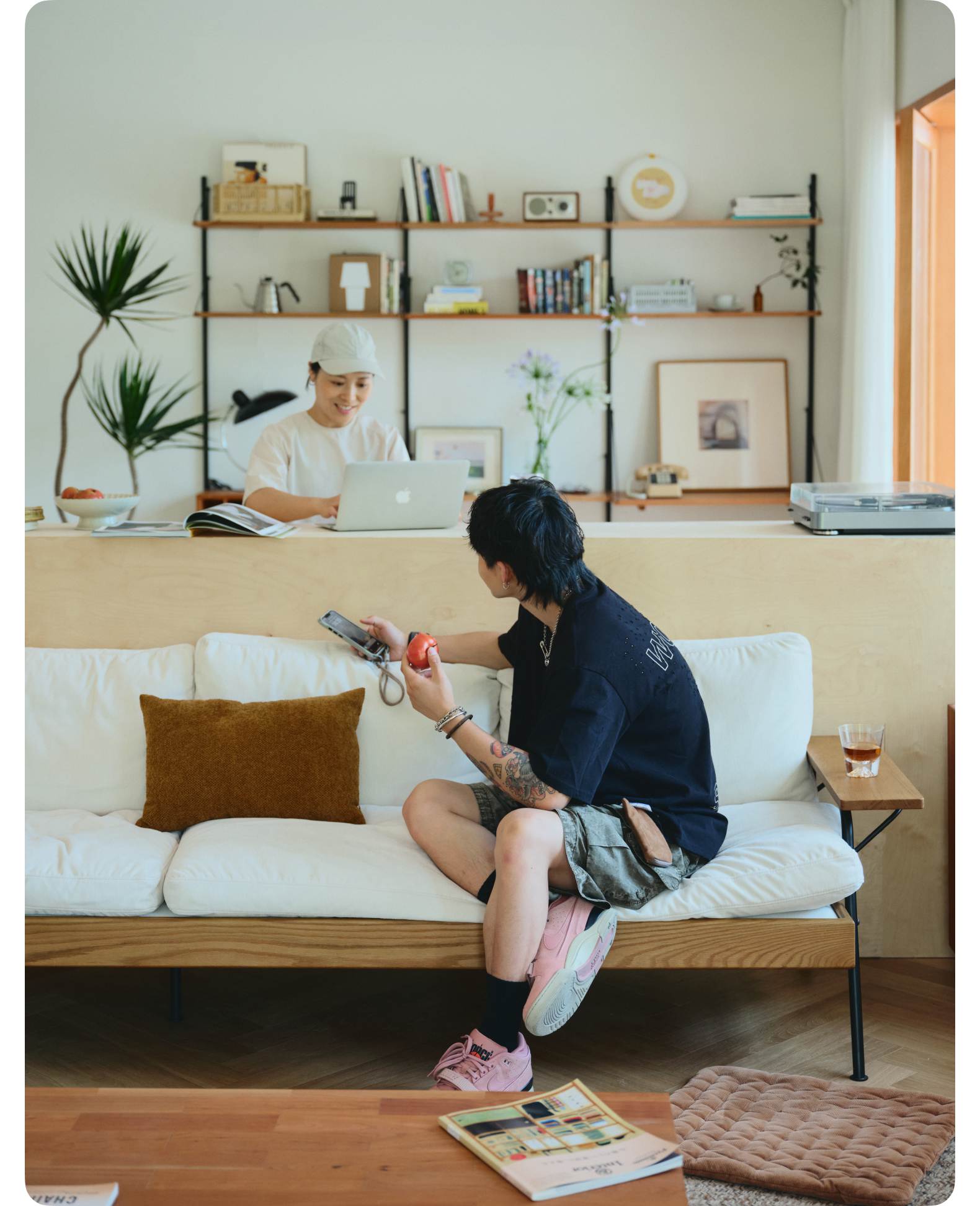 北歐日式侘寂風客廳實木布藝可拆洗沙發