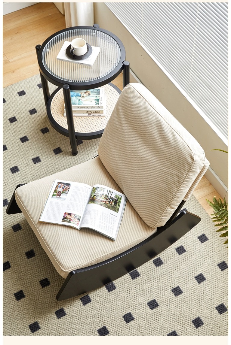 北歐復古實木單人沙發休閒椅網紅陽台侘寂風搖椅