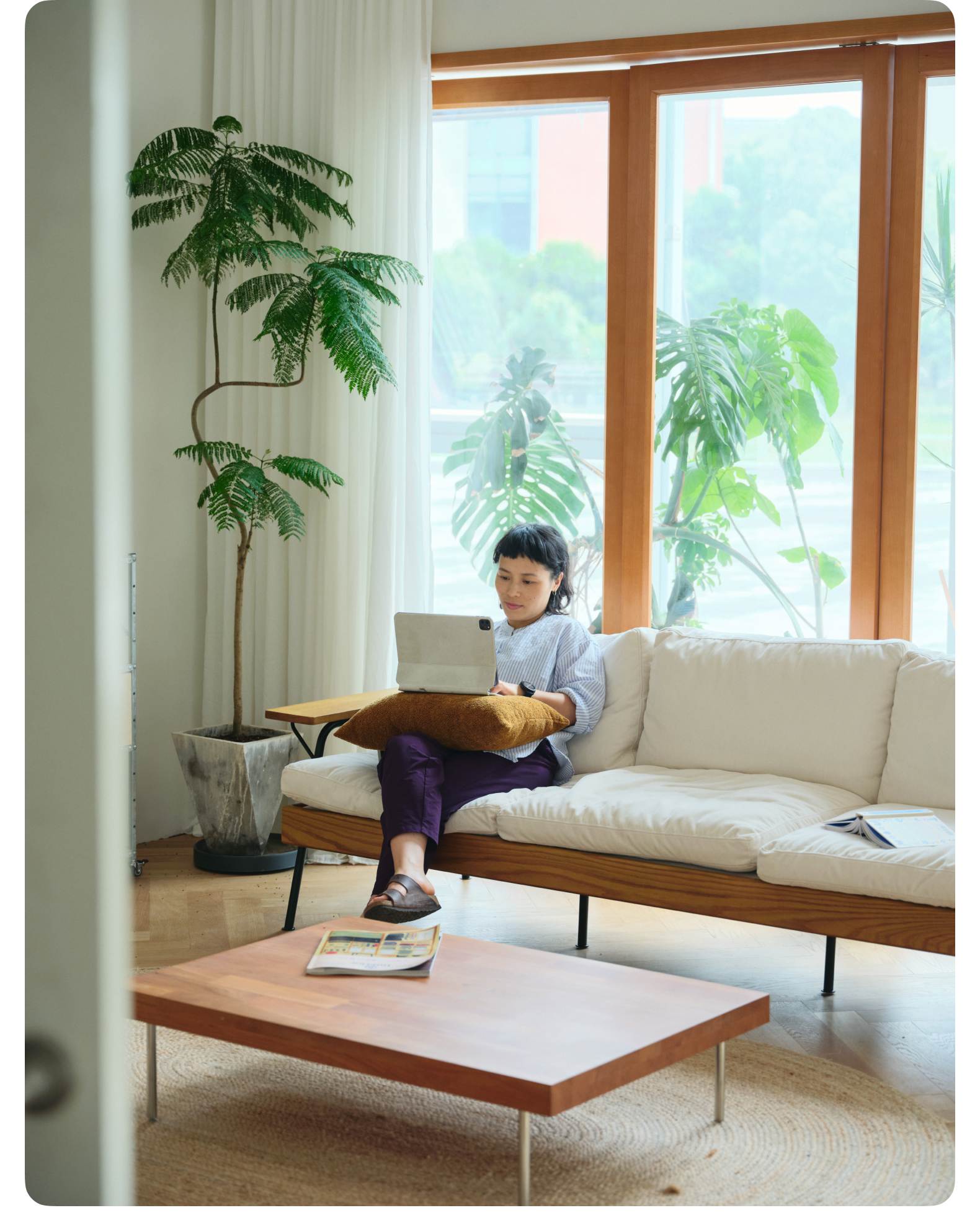 北歐日式侘寂風客廳實木布藝可拆洗沙發