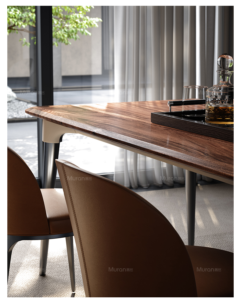 胡桃木長方形實木現代輕奢餐桌
