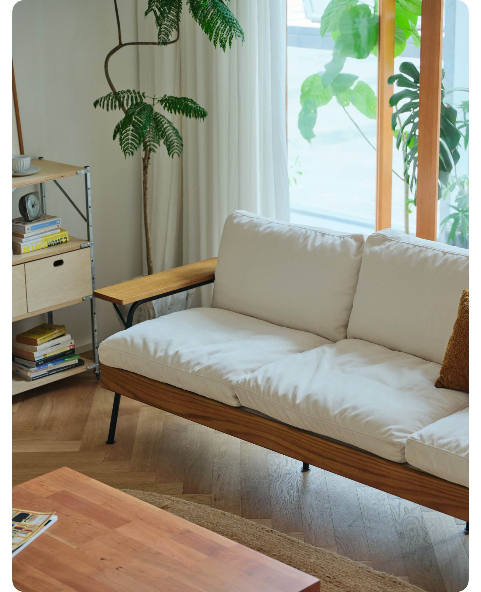 北歐日式侘寂風客廳實木布藝可拆洗沙發