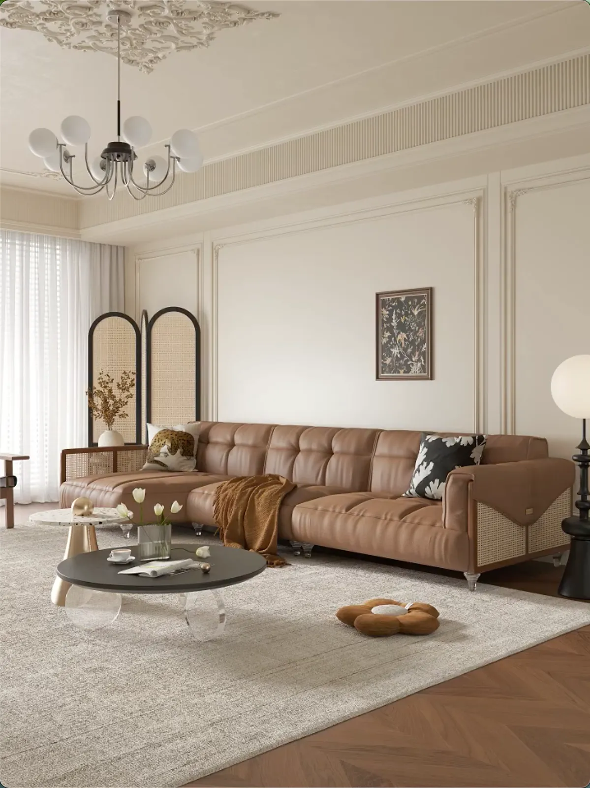 法式復古頭層牛皮真皮沙發別墅貴妃沙發